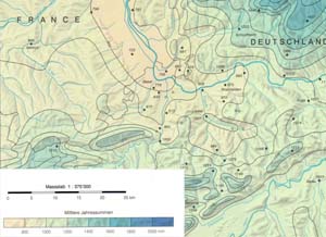       Map of the rainfall in the region of Basel, student work IKA