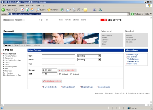 Screenshot SBB-Fahrplan-Informationssystem